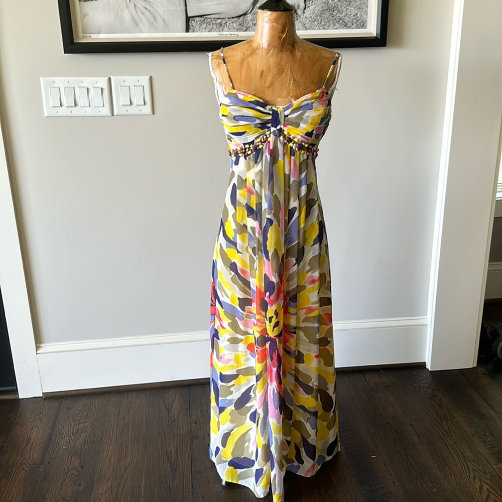 Maxi dress spaghetti strap with colored beads under breast like new